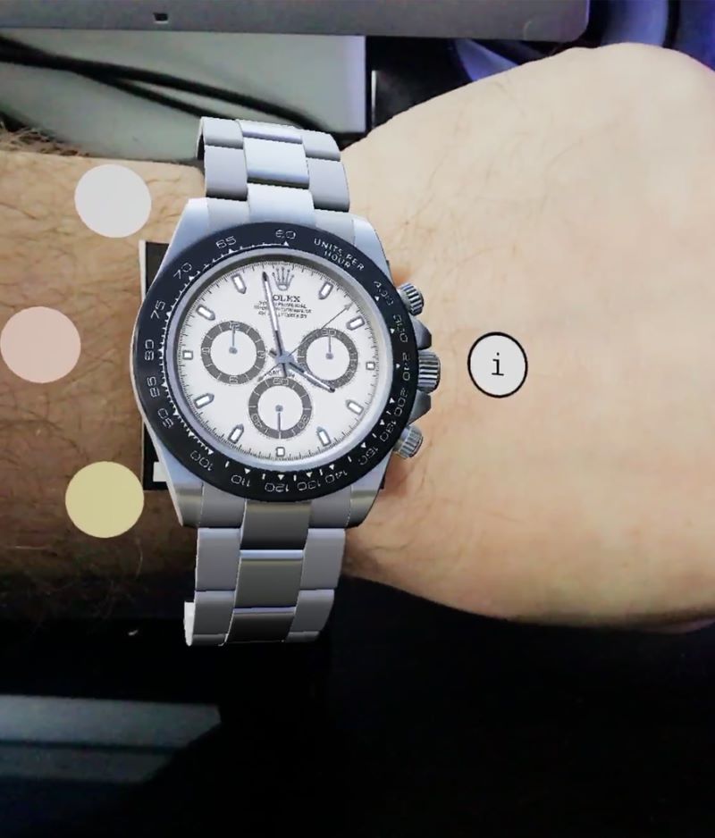 WebGL AR Integration showing watch configurator on mans wrist